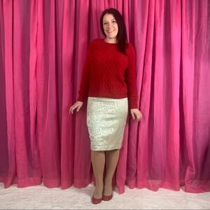Cindy Ambuehl Cream tapestry midi‎ pencil skirt, small